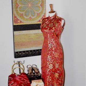 Red Hot Vintage Cheongsam Dress Size 36